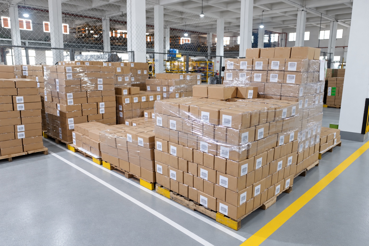 Labeled cartons palletized for release